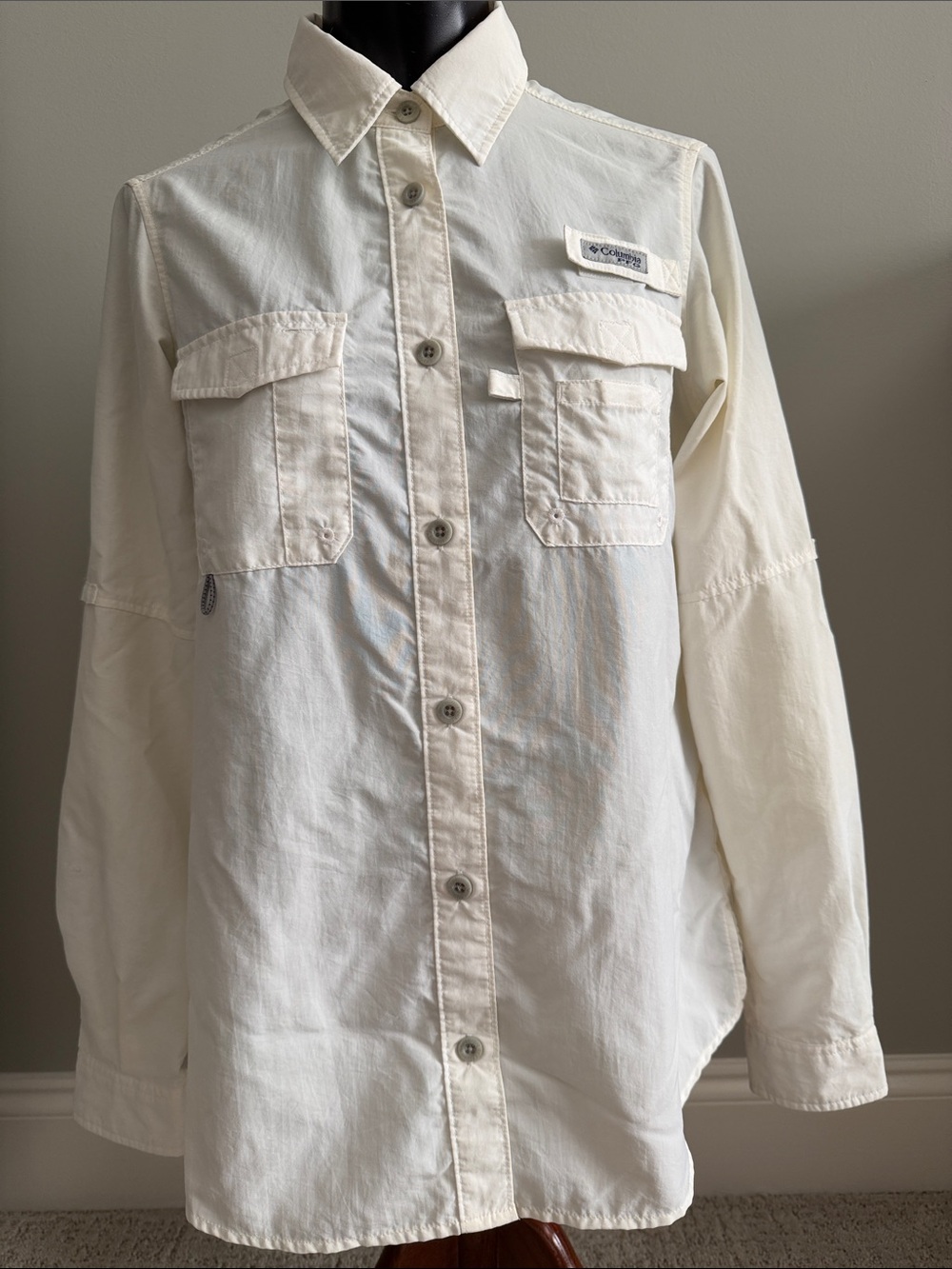 Columbia Women's Off-White PFG Long Sleeve Outdoor Button Shirt | Size S - Picture 10 of 11